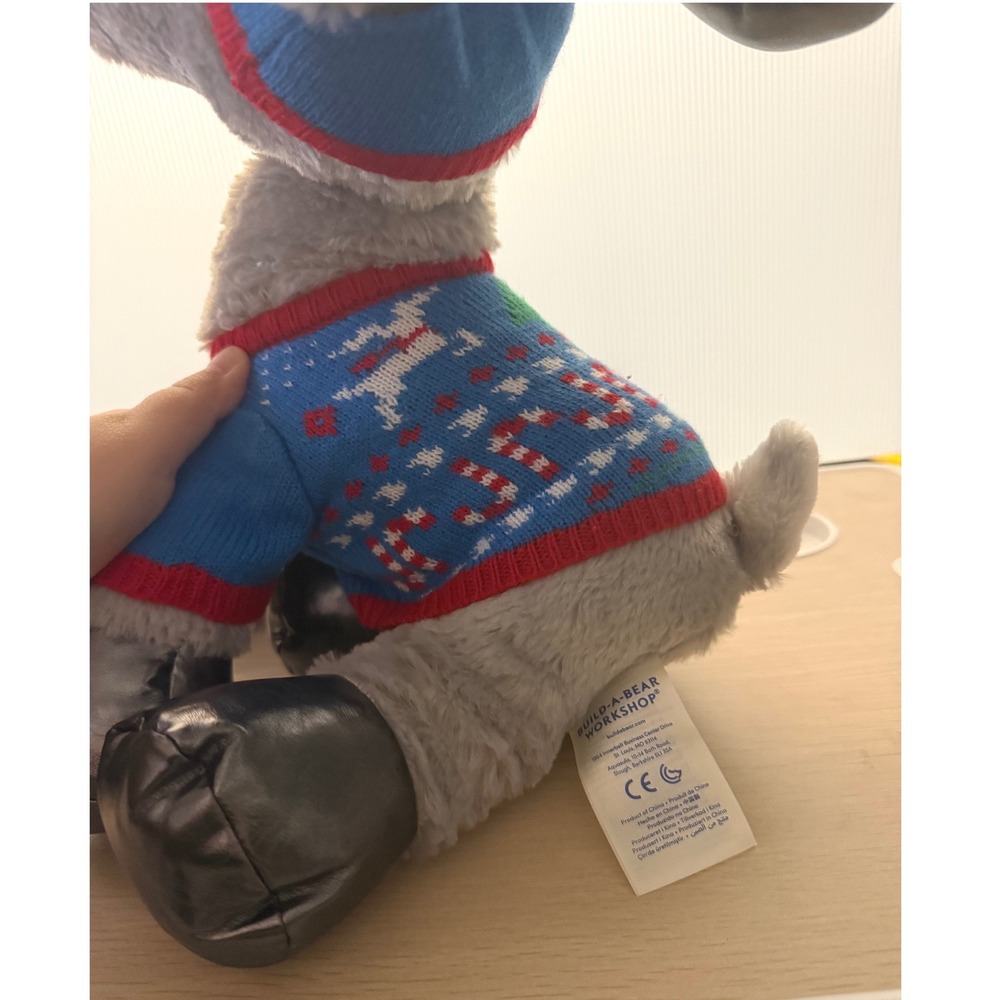 Build-A-Bear Gray Silver Gust Moose Reindeer Plush Holiday Candy‎ Cane Sweater - Picture 4 of 8